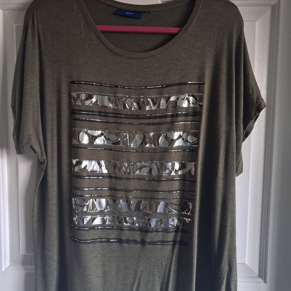 Apt. 9 Olive Green Metallic Stripe Women's Top